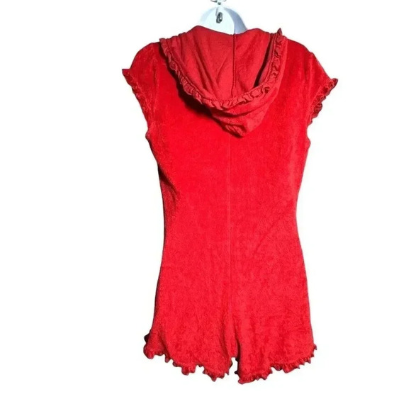 Beach Bunny size Medium red terry  Romper swimsuit Cover up gold buttons - Picture 5 of 9